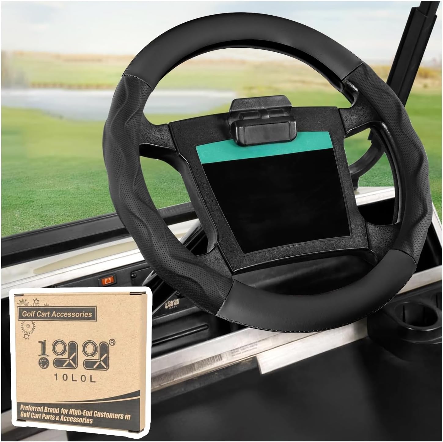 10L0L Golf Cart Steering Wheel Cover for Yamaha, Club Car DS & Precedent, 14 Inch Black Gray