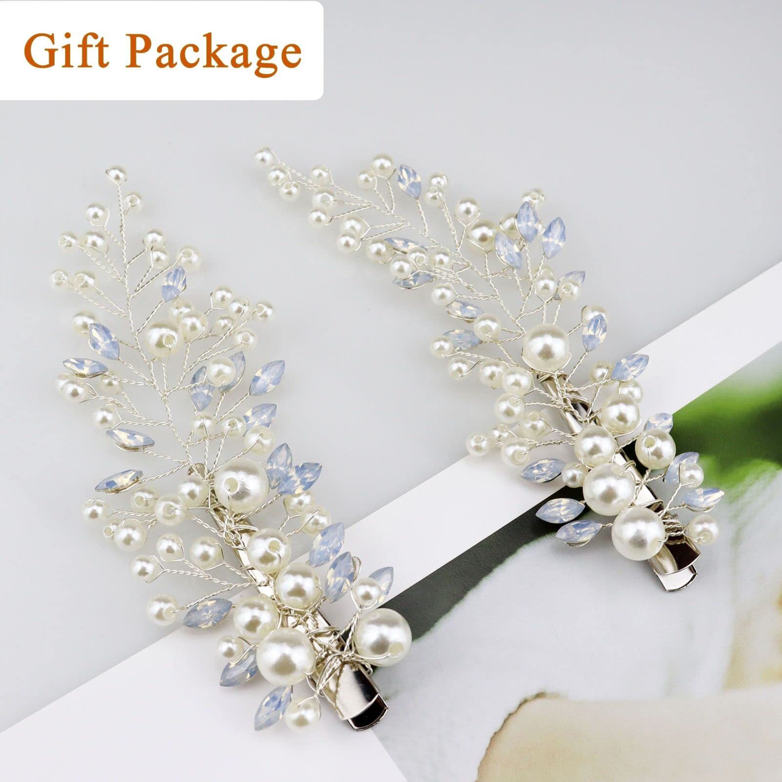 Bendable Pearl Rhinestone Alligator Hair Clips Set of 2 for Bridal Wedding Amazon.com : Sppry Rhinestone Pearl Alligator Hair Clips for  main image 3