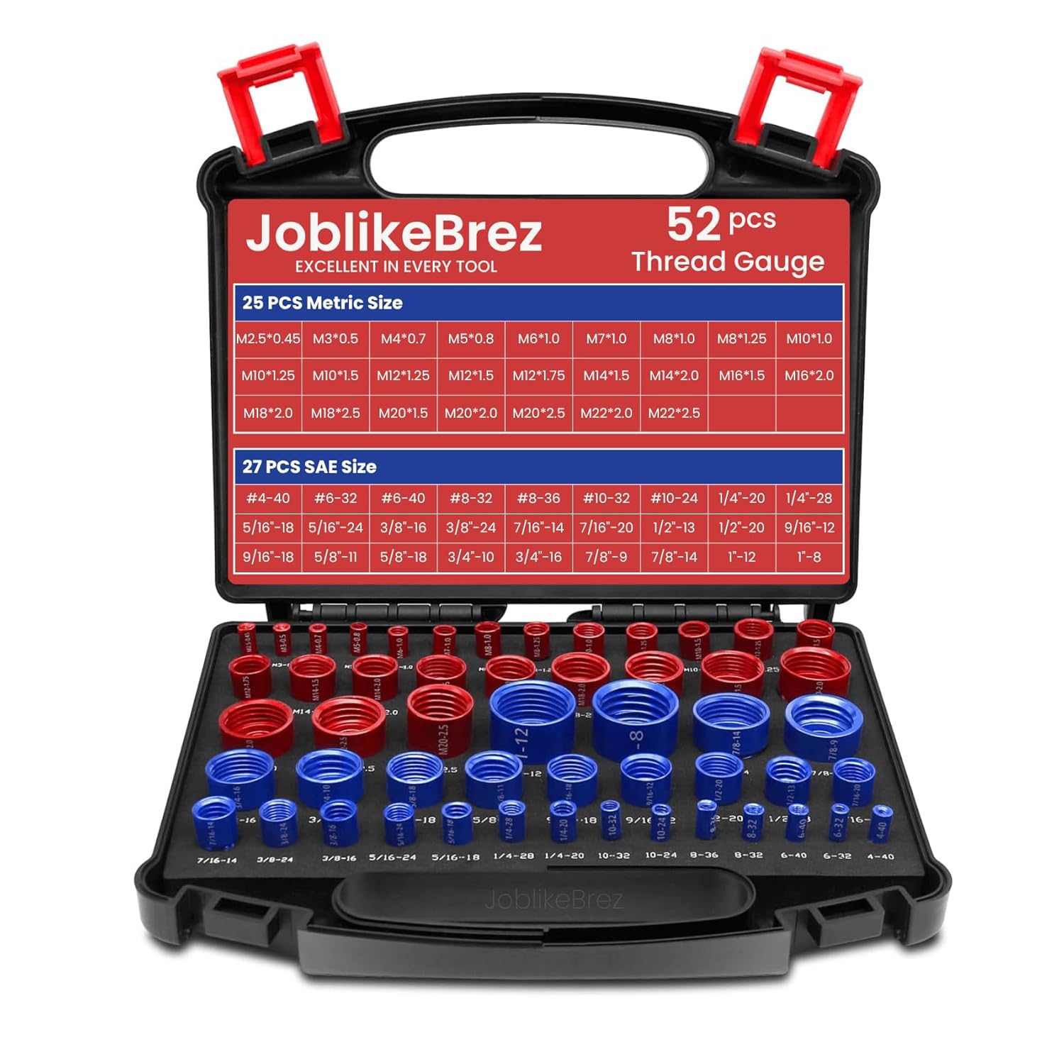 Thread Checker, 52pcs Nut and Bolt Thread Checker, 27 SAE & 25 Metric Box Set Thread Gauge, Nut and Bolt Identifier Gauge Suitable for Size Checker of Bolts or Nuts in Narrow Areas