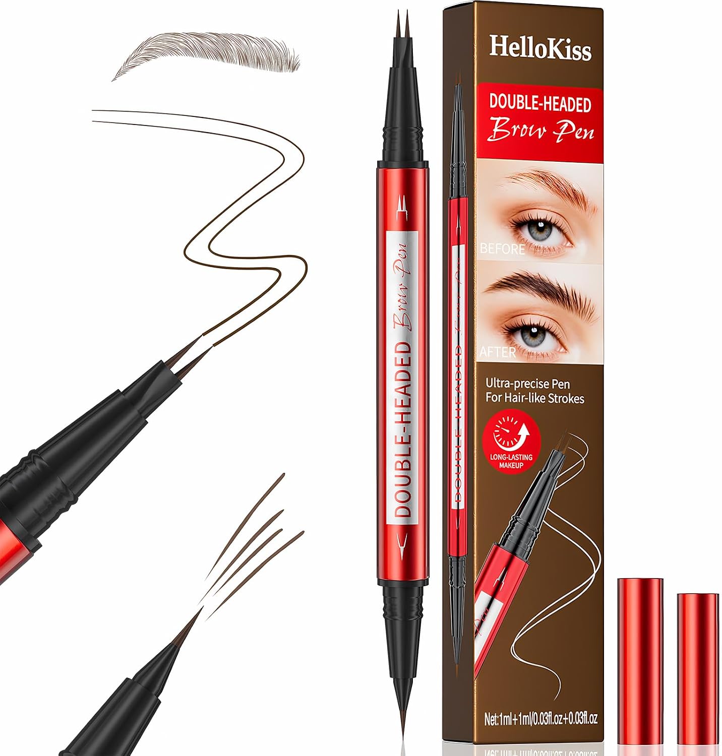 Microblading Pen kredka do brwi 2 w 1 – wodoodporna, z końcówką widelca i szczotką – długotrwały makijaż brwi dla kobiet, profesjonalistów, początkujących