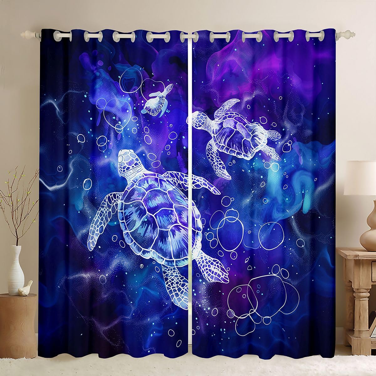 Homemissing Tende oscuranti tartarughe marine per camera da letto, soggiorno, vita marina, galassia, tende oscuranti pastello, 2 pannelli, 167 x 228 cm, decorazione arcobaleno
