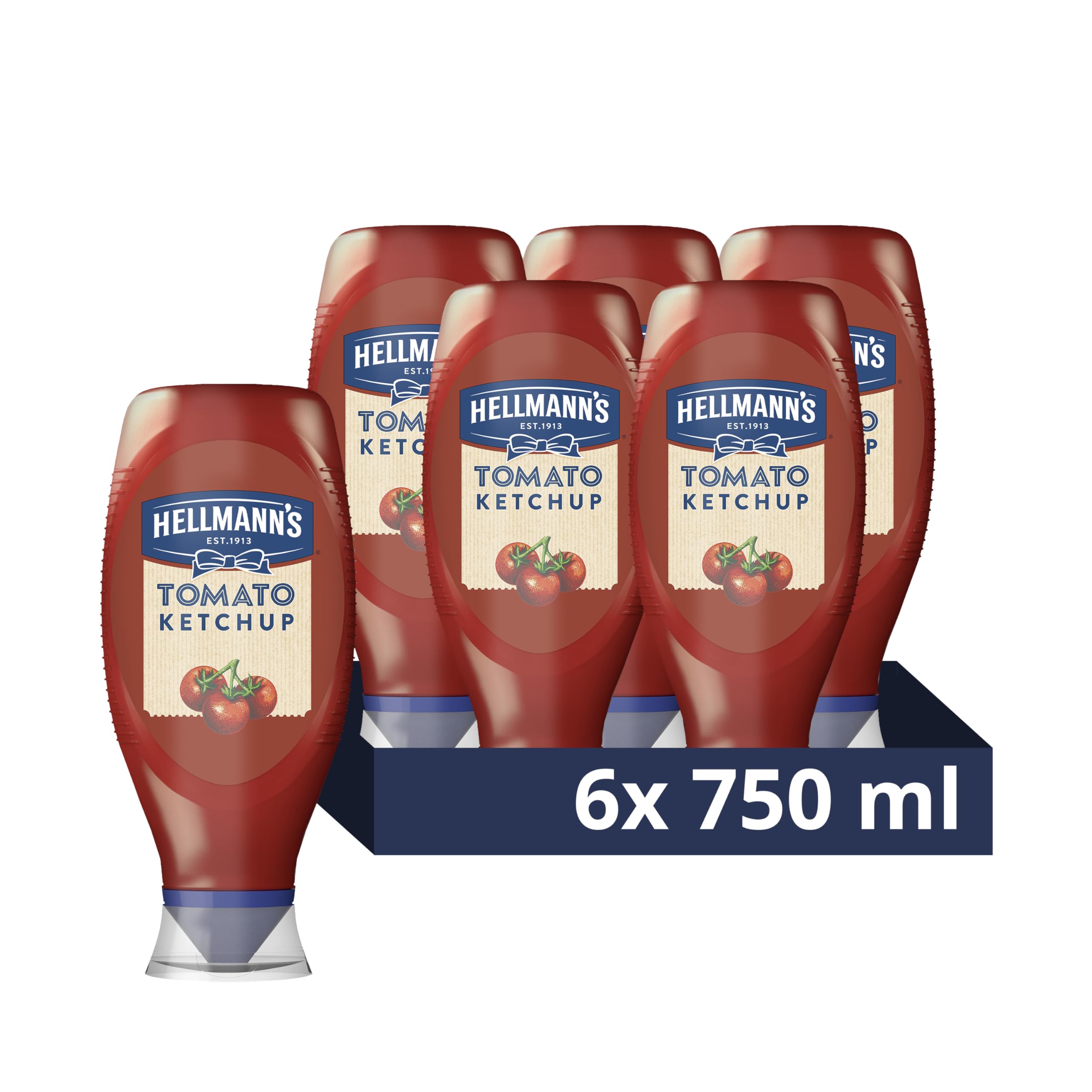 Hellmann's Squeeze Bottle Tomato Ketchup Condiment made with sustainably grown tomatoes perfect on a burger 6x 750 ml