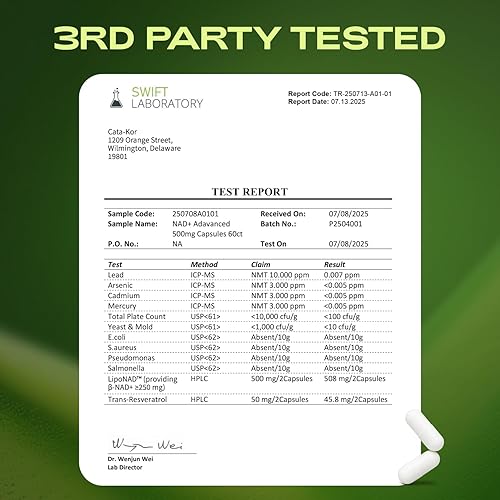 Miniatura 9 de Suplemento liposomal NAD con resveratrol – Alternativa al suplemento NMN – Suministro de 60 días – Probado por terceros – 120 cápsulas – Resveratrol