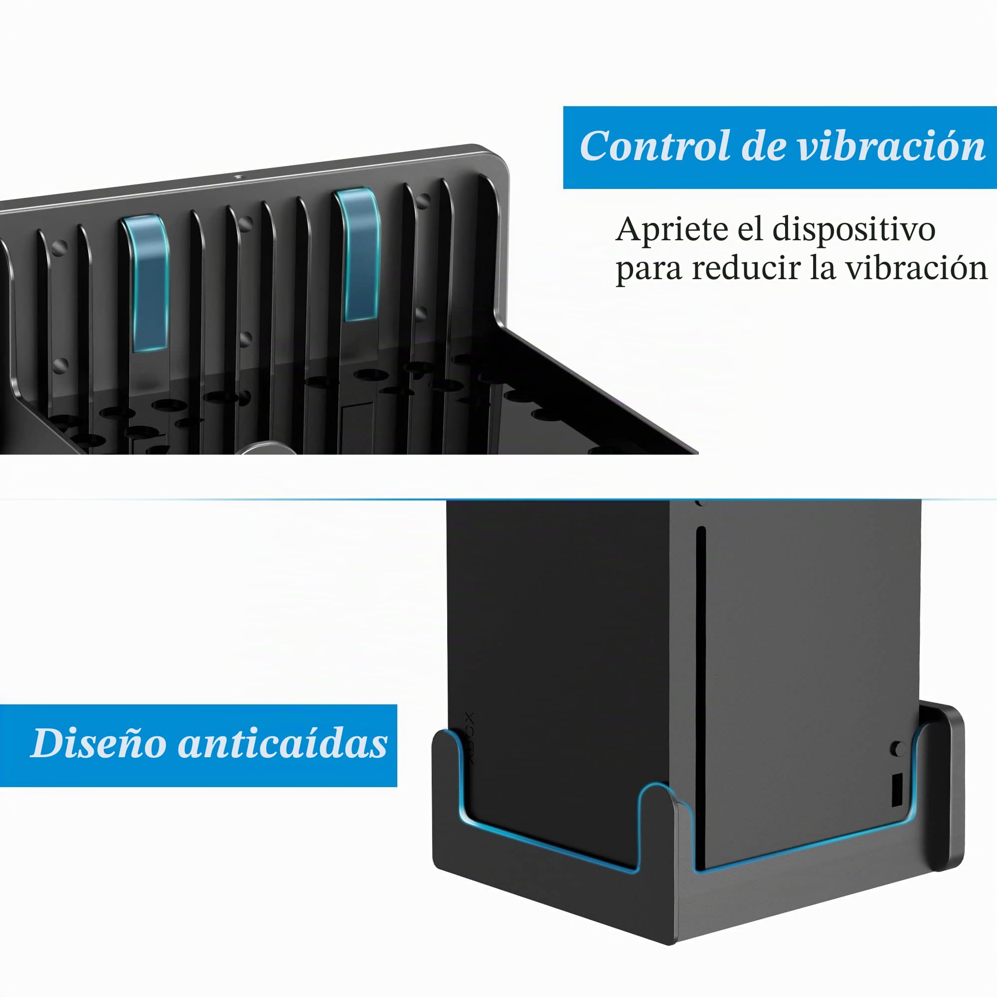 PlusAcc Soporte de pared para Xbox Series X - Soportes de disipación de calor rápido, ahorra espacio en tu escritorio y mantiene tu área de juego organizada (dispositivo no incluido).