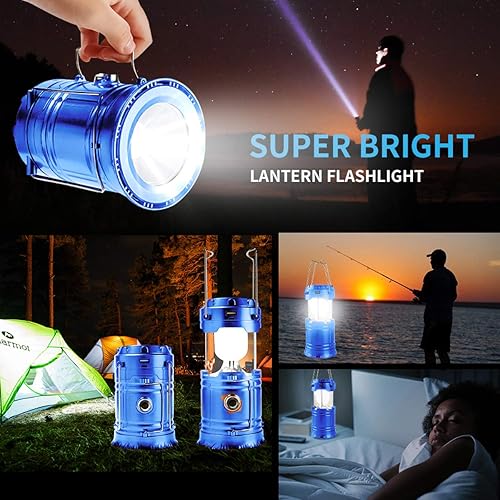 Miniatura 5 de Linterna LED para campamento, linterna solar y recargable, linterna plegable y portátil para uso diario/campamento/senderismo/pesca