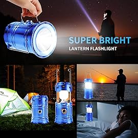 Censinda LED Camping Lantern, Solar and Rechargeable Lantern Flashlight Collapsible and Portable Light for Daily/Camp/Hiking/Night Fishing/Emergency/Hurricanes/Storm(Blue, 1 Pack)