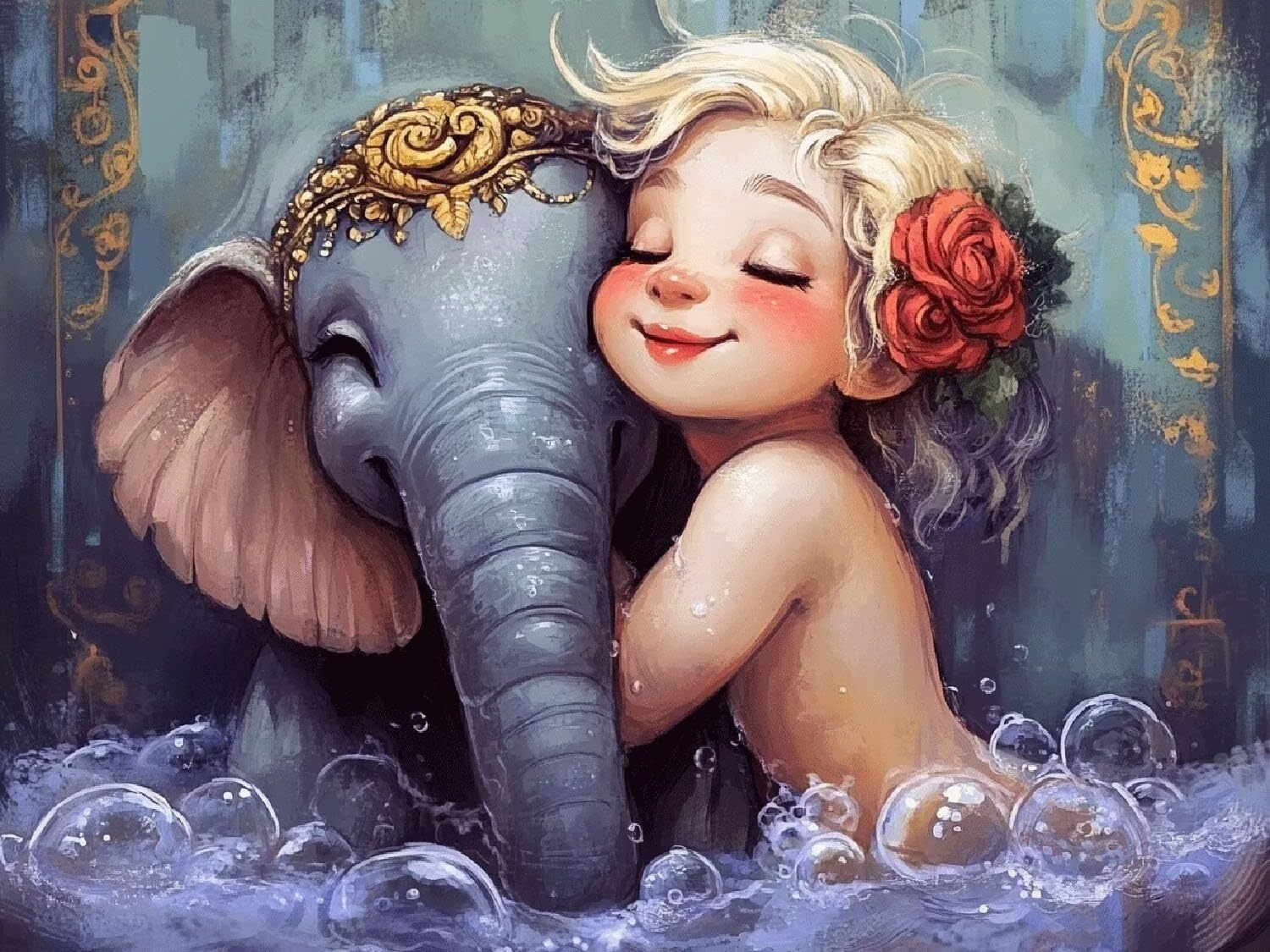Diamond Painting Mädchen für Bastelset Kinder ab 6 Jahre, Diamant Painting Erwachsene Elefant, 5D Daiments Malerei Stickerei, DIY Mosaikherstellung Full Diamant Set Festival Geschenke 90x70cm L2-957
