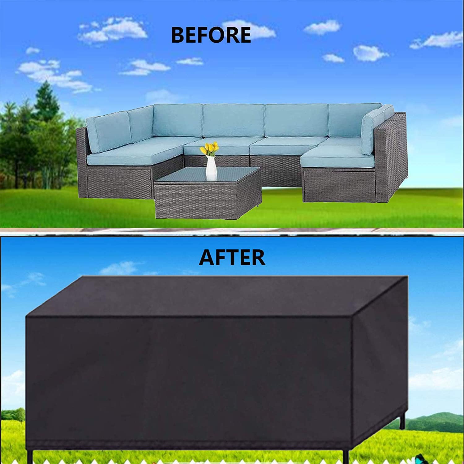 ZLZNX Copertura per mobili da giardino, copertura per mobili da giardino, copertura per mobili da giardino, impermeabile, rettangolare, antivento e anti-UV, 308 x 138 x 89