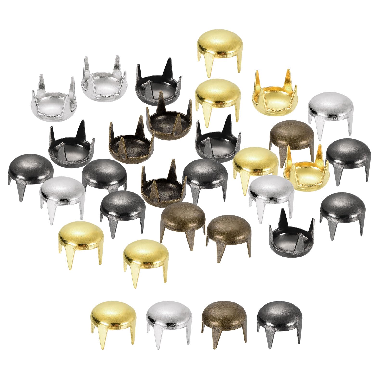 uxcell 80Pcs Mixed Color Round Dome Rivets, 6mm Brass Spike Studs Spots Punk Rock Nailheads Claw Beads Assorted Kit for DIY Clothes Belt Bag Shoes Bracelet Leather Craft