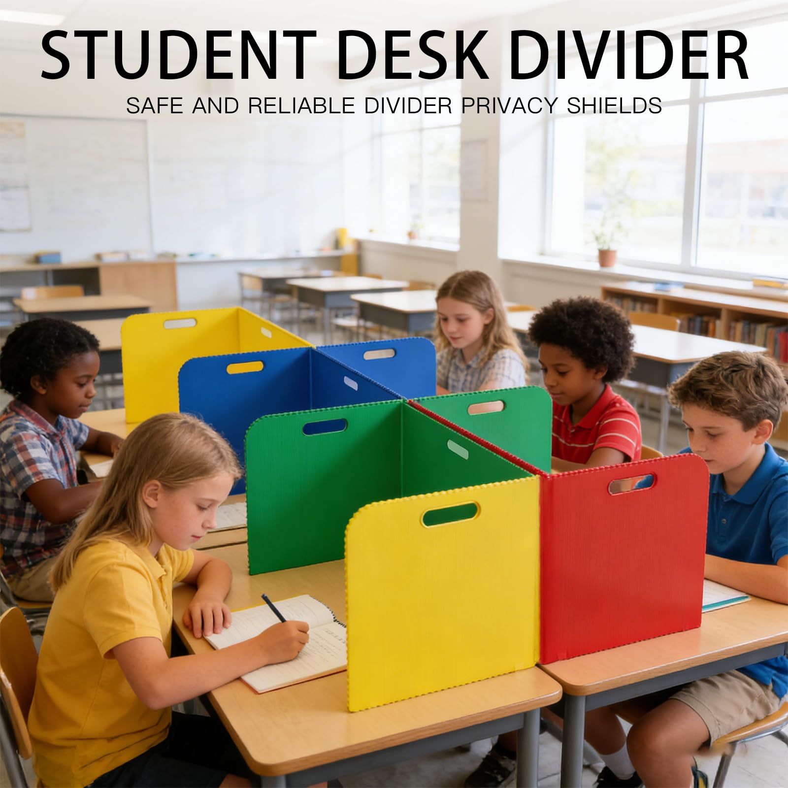 Lot de 12 séparateurs de bureau avec 36 étiquettes nominatives, portables, 4 couleurs, brise-vue, école, polyvalent, cloison de séparation de table en forme de U, pour l'école, le bureau