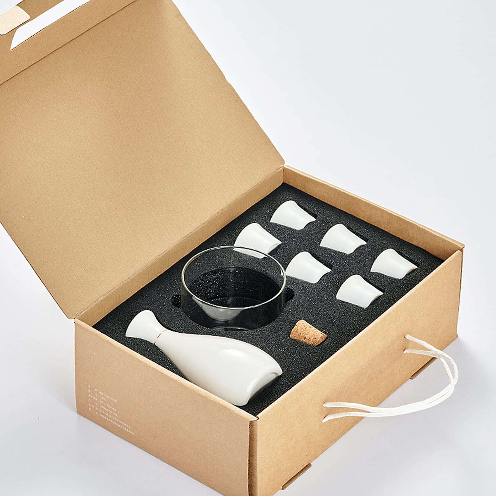 Set per sake in ceramica, set per sake con scaldavivande, set tradizionale per saka caldo da 9 pezzi, inclusa 1 tazza riscaldante, 1 pentola per sake, 6 tazze per sake e base riscaldante elettrica