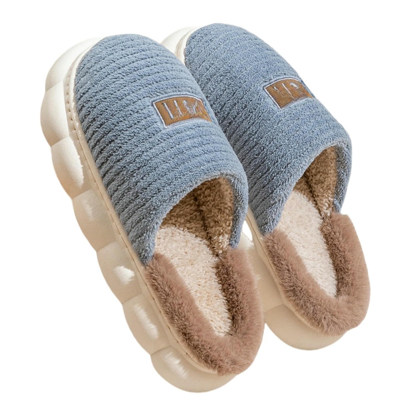 Pantofole Donna Pantofole di Cotone per Donne Primaverile Autunno Inverno Casa Non Slip Coppia Calda Inverno Uomini-azzurro-38-39