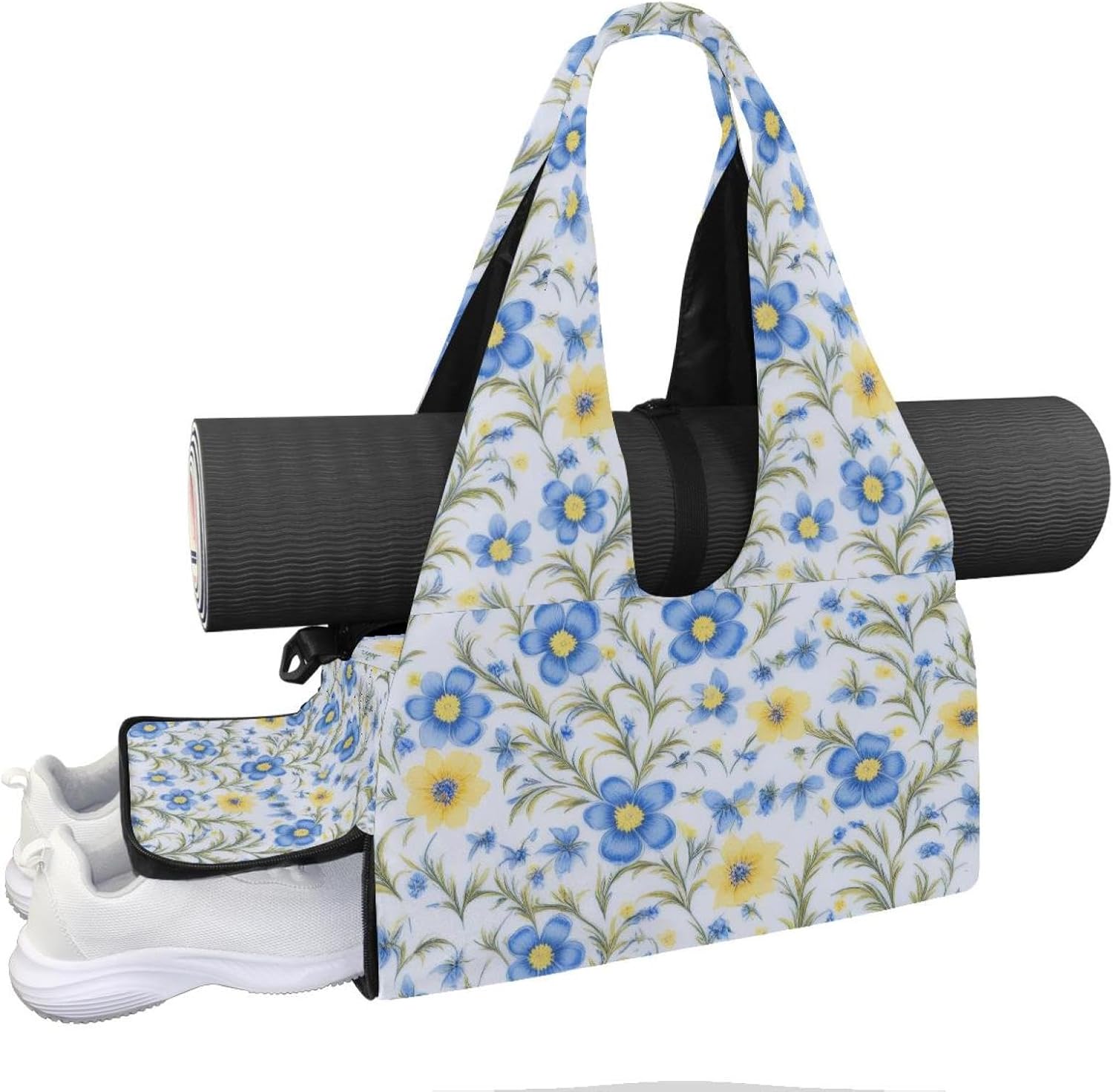 Yoga Mat Bag, Gym Workout Bag with Shoe Compartment, Daisies Pilates Bag for Women, Quick Access Storage Yoga Tote Bag for Sports Travel Office