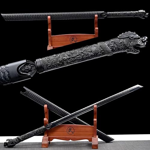 HERO SWORD Espada hecha a mano de acero al manganeso de espiga completa, espada de dragón negro, hoja afilada, arma fresca para hombres, el mejor