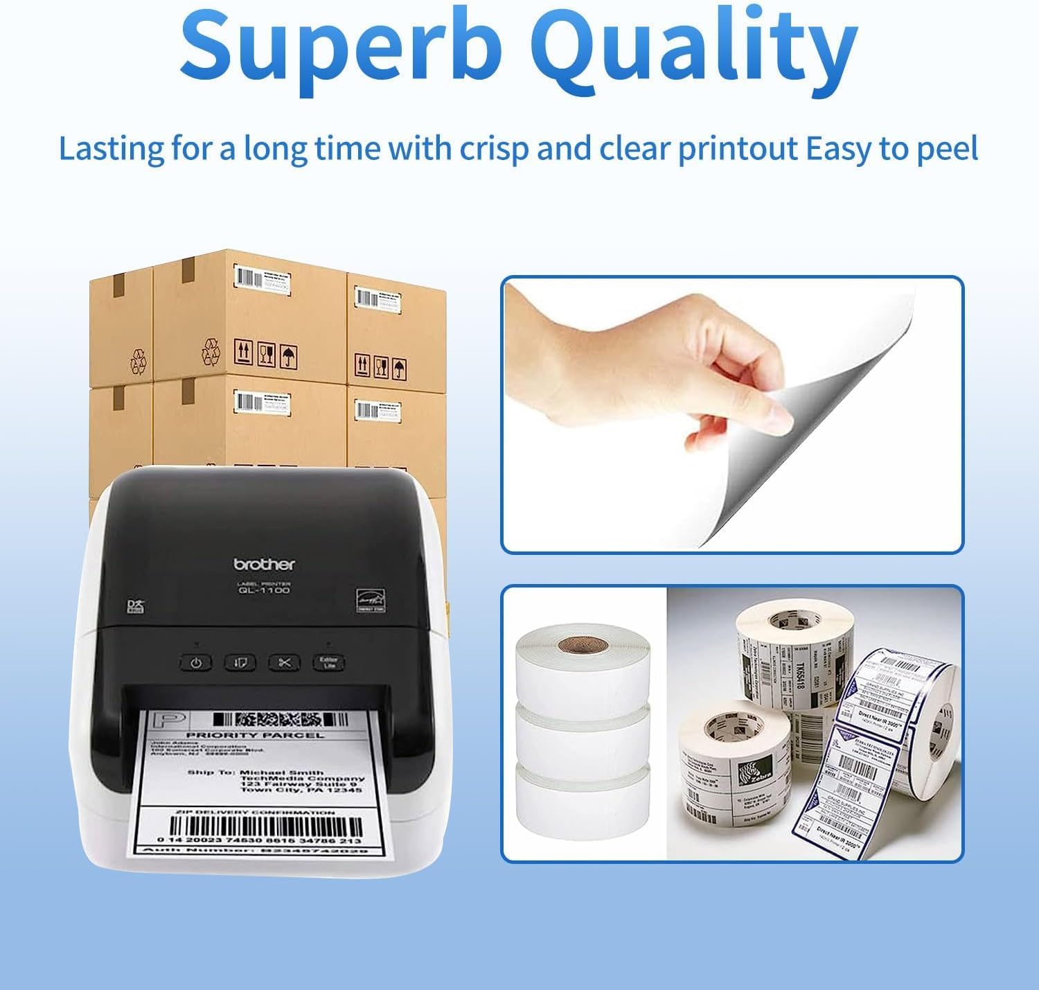 Compatible 4 Pack DK-1202 Die-Cut White Label Paper (2-3/7" x 4" / 62mm x 100mm) with 4 Refillable Cartridge Replacement for Brother DK-1202 for QL Label Printers (300 Labels/Rolls)