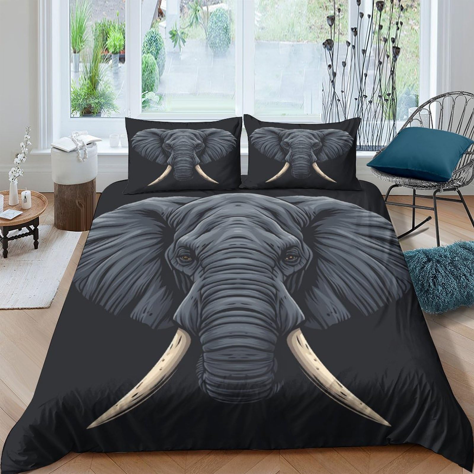 Kkolasxze 3D Printed Elephant Duvet Cover Sets Bedding Set Quilt Covers Zipper Closure Comforter Cover Microfiber Duvet Cover 3 Pieces Duvet Cover Set For Teens And Adults Quilt Cover Set King（220X240cm）