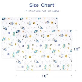 Zenssia Organic Cotton Toddler Pillowcases Pack of 2, 13x18 Inches Travel Pillowcase with Envelope Closure, Soft & Breathable Baby Pillow Case Cover, Rocket