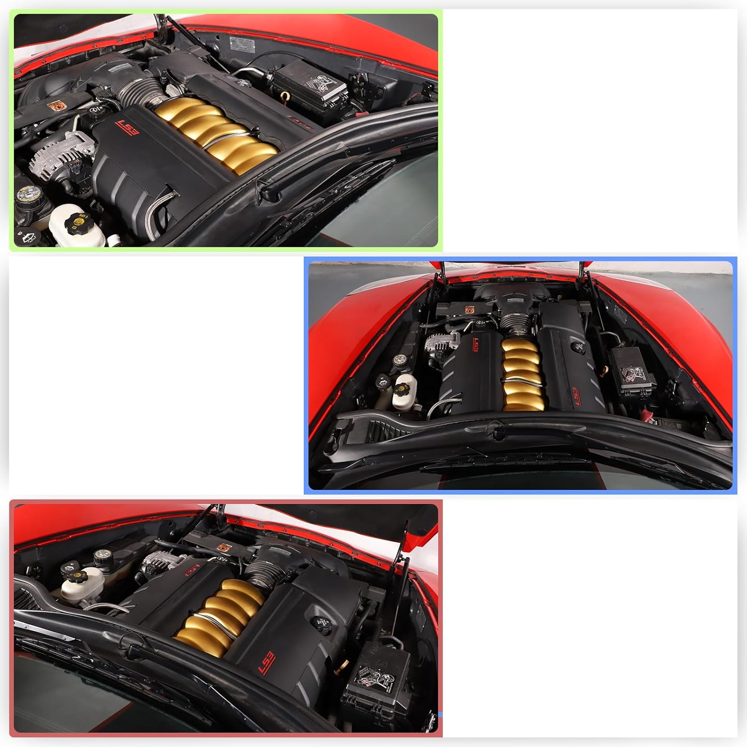 Engine Intake Plenum Manifold Cover for Chevy Corvette C6 2005-2013 (Not Fit ZR1), Vented Plenum Engine Cover, Engine Compartment Appearance Cover Decorative Accessories, Aluminum Alloy (Gold)