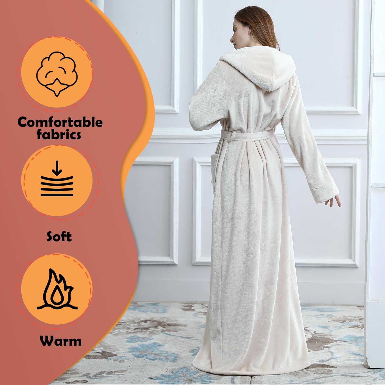 Oksun Womens Long Fleece Robe: Floor Length Flannel Hooded Bathrobe, Plush Warm Winter Housecoat, Fluffy Soft Cozy Nightgown - Image 3