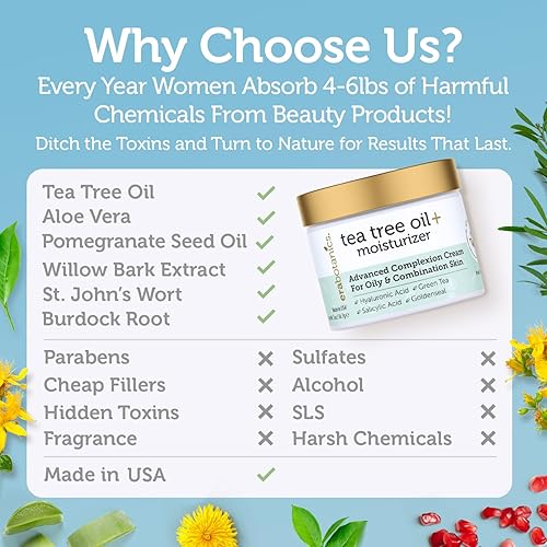 Miniatura 4 de Crema facial de aceite para árbol de té  para aceite piel de acné con crema hidratante facial natural y orgánico de 5 ml con 7 ingredientes para