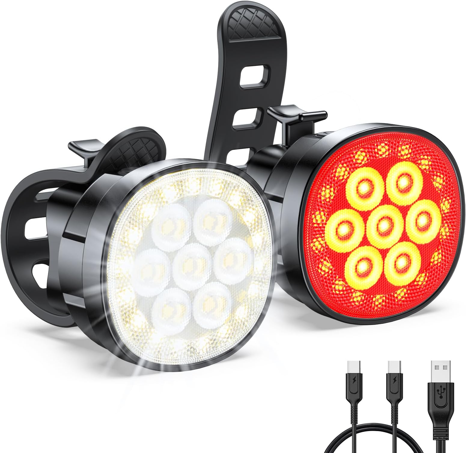 Viccux 2026 Ultra Slim Bike Lights with Reflectors, 8+6 Modes Bike Headlight and Tail Light Assemblies Motorcycle, IP65 Waterproof & Dual USB-C 1-2 Hrs Fast Charge Bike Lights for Night Riding Cycling