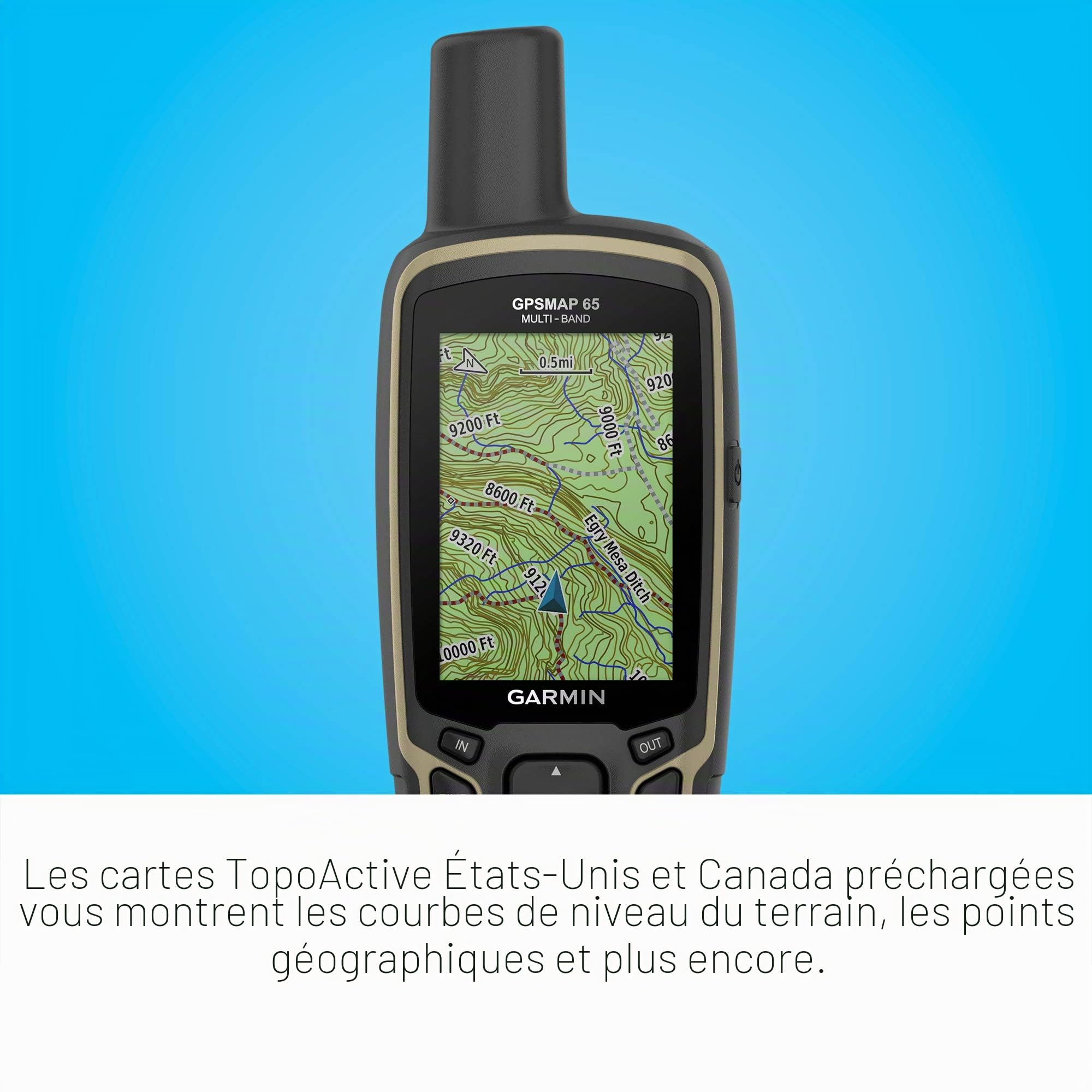 Garmin GPSMAP 65 - GPS à bouton portatif avec altimètre et boussole, support satellite étendu et technologie multi-bande - avec écran couleur de 2,6” - 010-02451-00