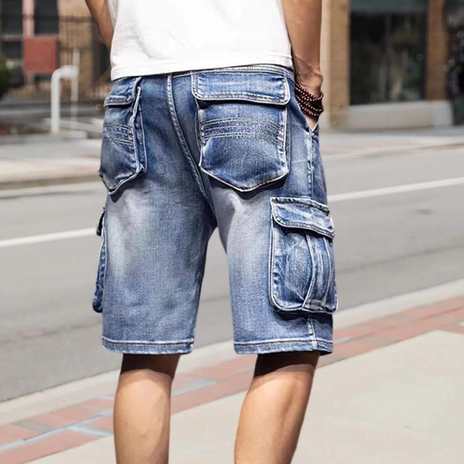 Mens Casual Denim Shorts Loose Fit Hip Hop Jean Shorts Streetwear Fashion Vintage Short Jeans