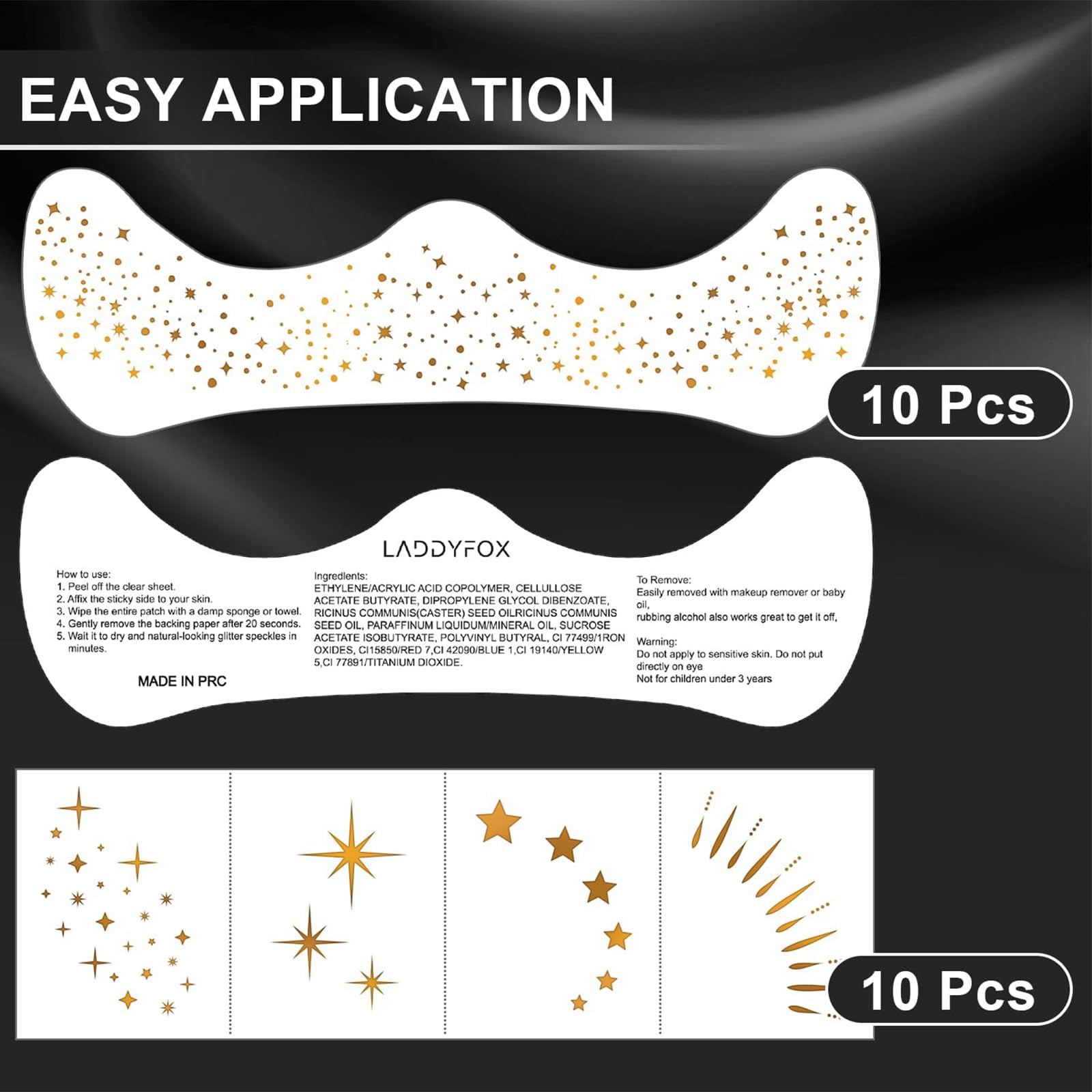 TELAIN Glitter Freckles Face Tattoo, 20 Golden Waterproof Glitter Stickers, Long Lasting for Halloween Carnival And Parties - Image 2