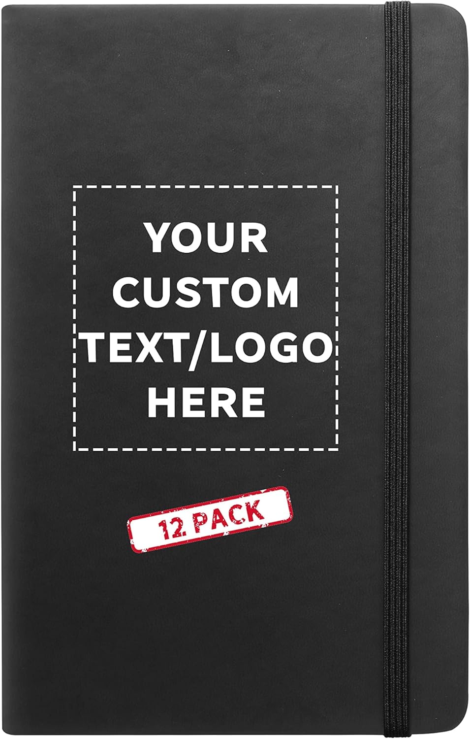 DISCOUNT PROMOS 12 Barrington Hardcover Journals with Band Pack - Customizable Text, Logo - 80 pages, Shimmer Cover, Ribbon bookmark - Black