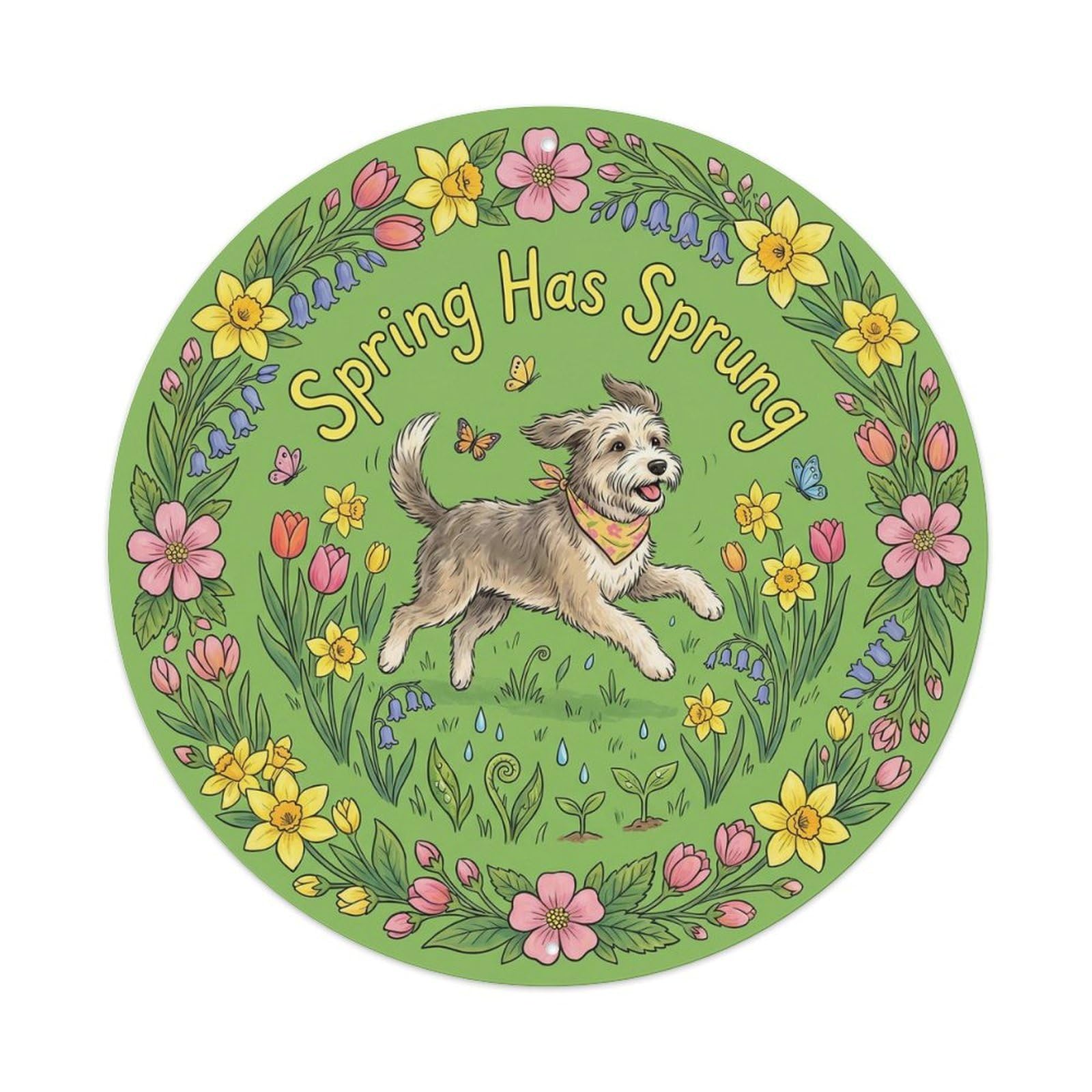 Vintage Spring Has Sprung Season Metal Tin Sign Plaque Wall Decor for Cafe, Club, Garden Round Metal Poster 8x8Inch