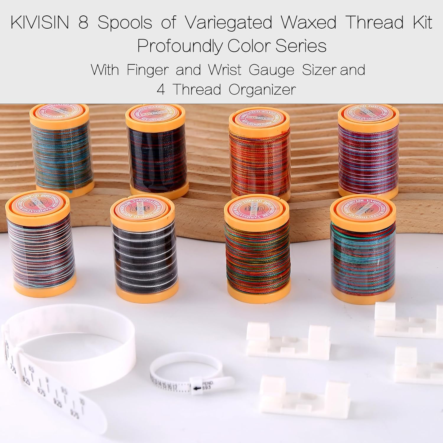 Variegated Waxed Polyester Thread -8 Deep Ombre Colors - 0.5mm Wax String for DIY Bracelets, Straps, Micro Macrame, Jewelry Making, Knotting, Beading, Braiding, Binding -82 Yards/Spool