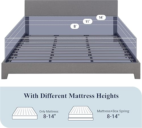 Miniatura 7 de Base de cama Allewie, tamaño King, con cabecera ajustable y plataforma tapizada de piel sintética impermeable, soporte de láminas de madera, no