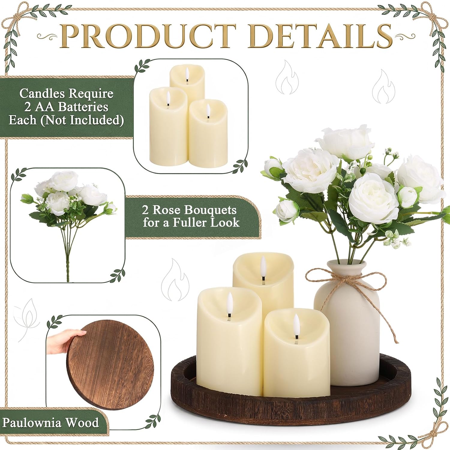 Mumufy Farmhouse Decor Set of 6 for Table Centerpiece, Brown, Rose image 4