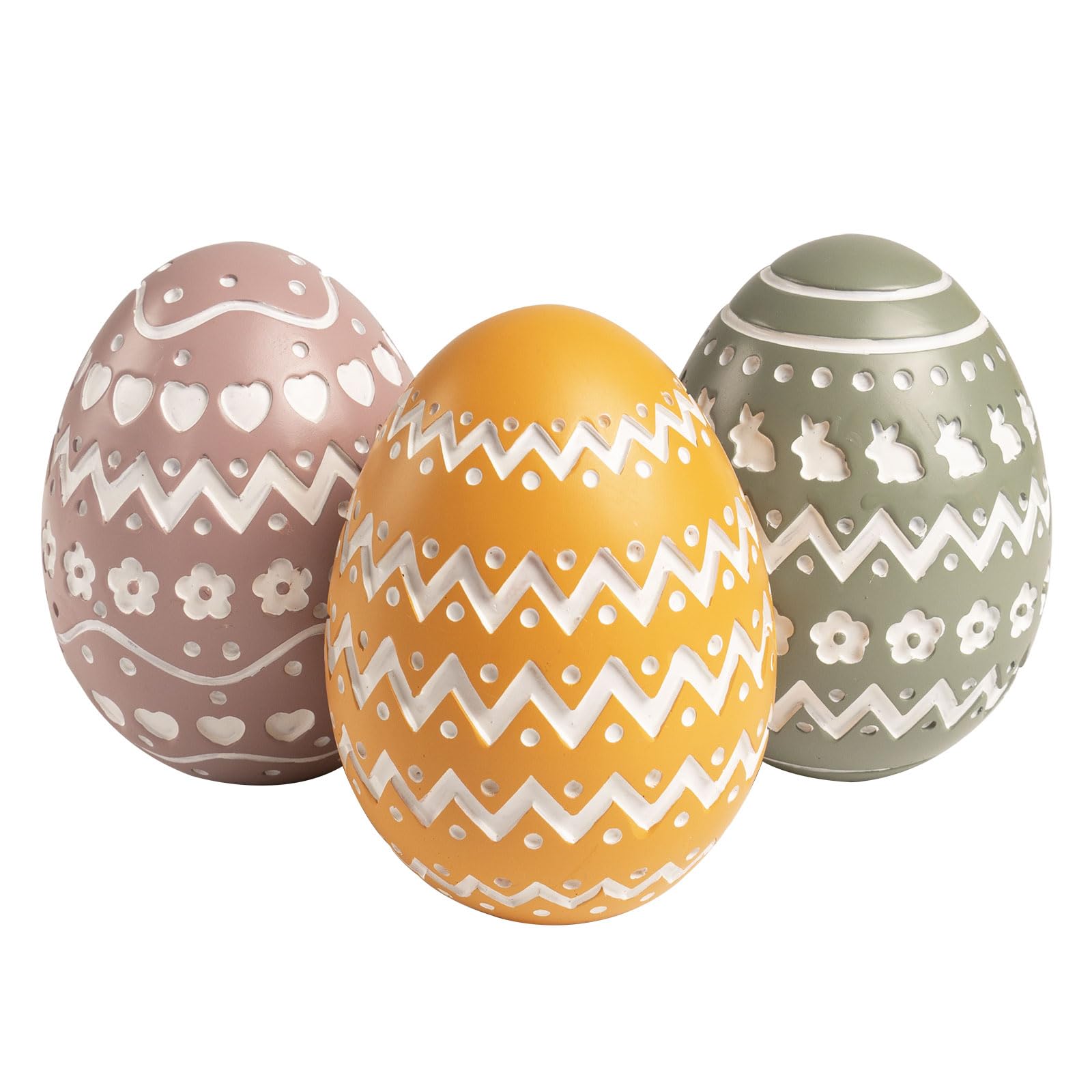 Geemuslly Easter Eggs Decor Resin Figurine Table Centerpieces Mantle Shelf Tiered Tray Office Desk Top Indoor Decorative Small Statue Tabletop Decor