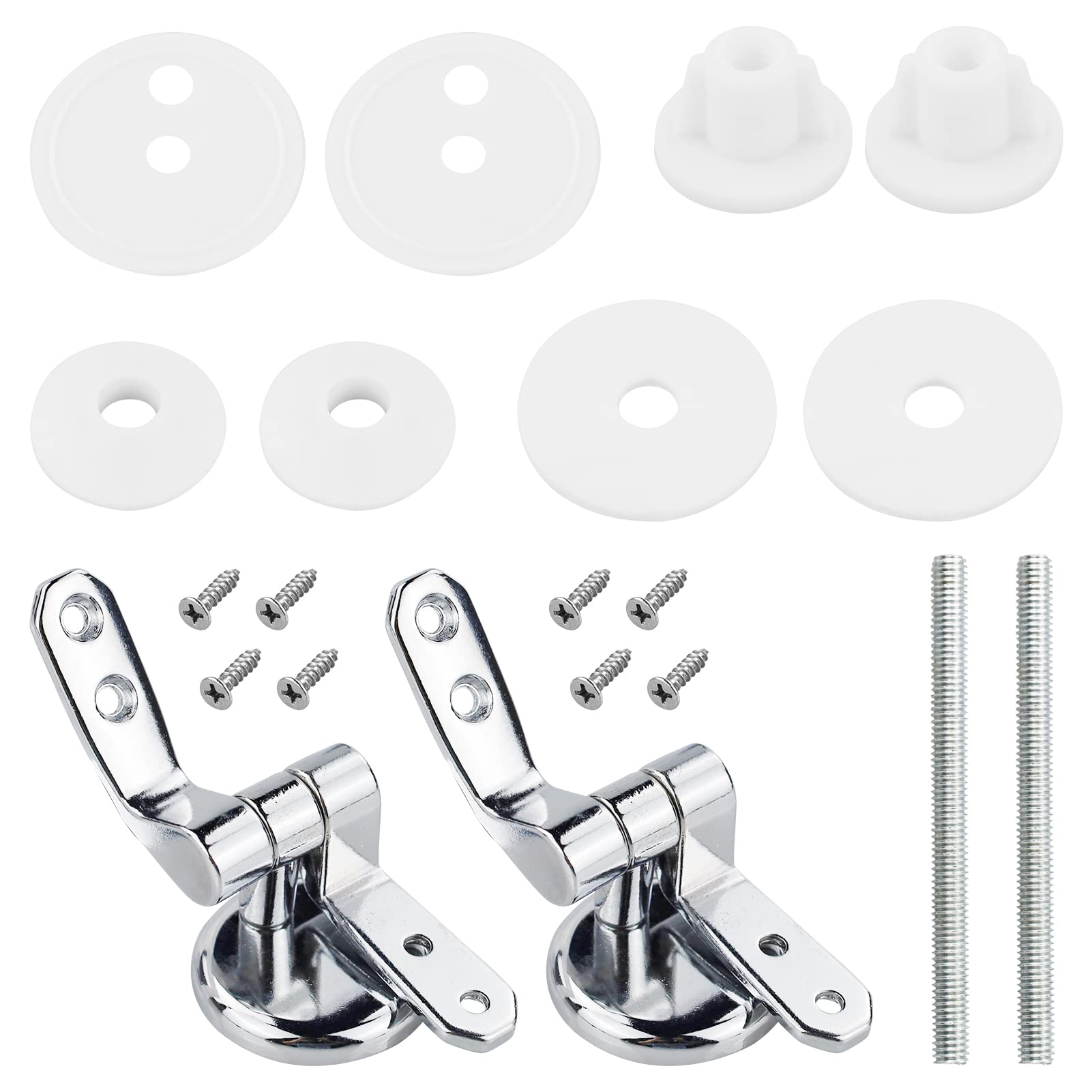 Toilet Seat Hinges Replacement - Zinc Alloy Fittings Hardware DIY Repair Kit With Parts for Most Seats (2 Pcs)