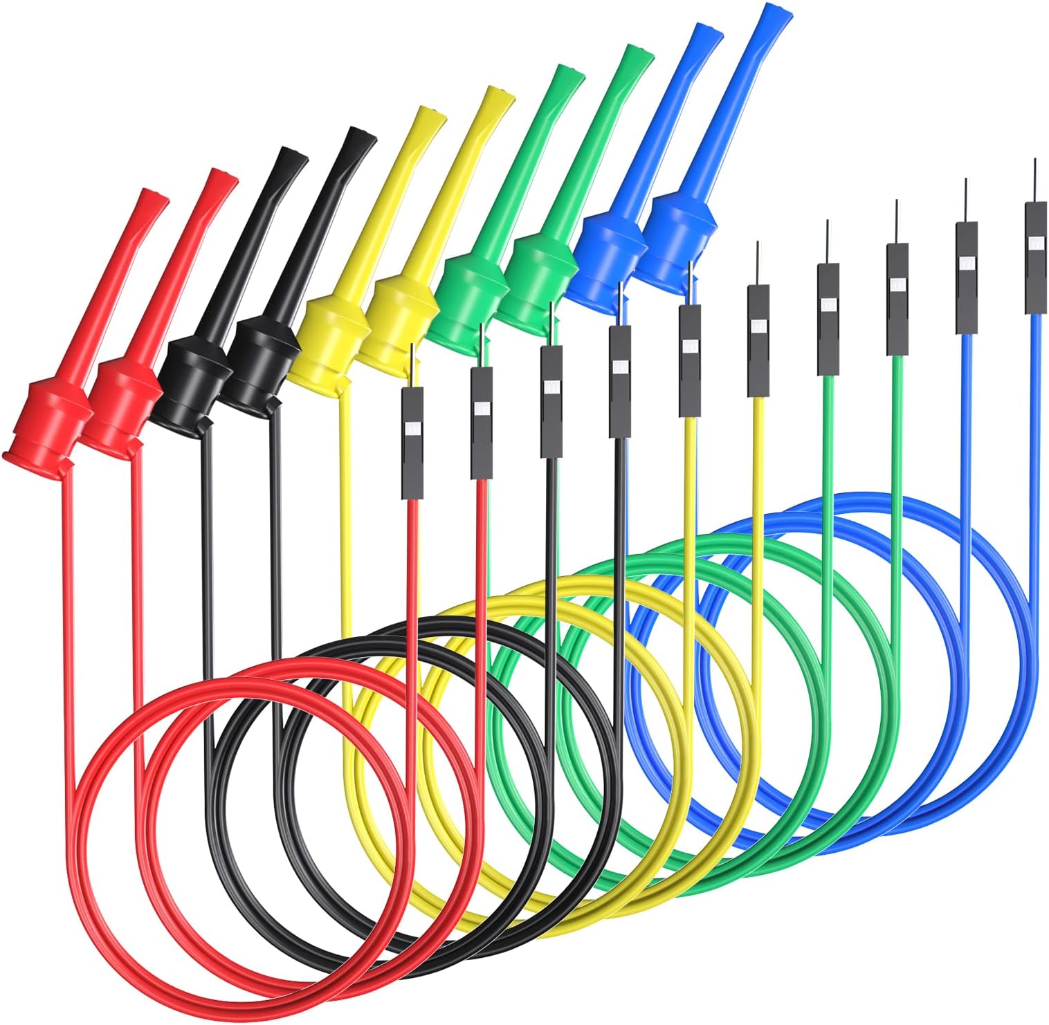GoupchnMini Grabber Test Hooks to Breadboard Male Jumper Wires Soft Flexible Silicone Test Leads for Electrical Testing