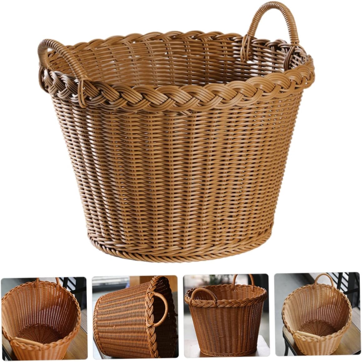 Simulated Rattan Woven Laundry Basket with Handle Japanese Style Dirty Clothes Hamper Storage Container for Home Use for Bedrooms and Laundry Rooms