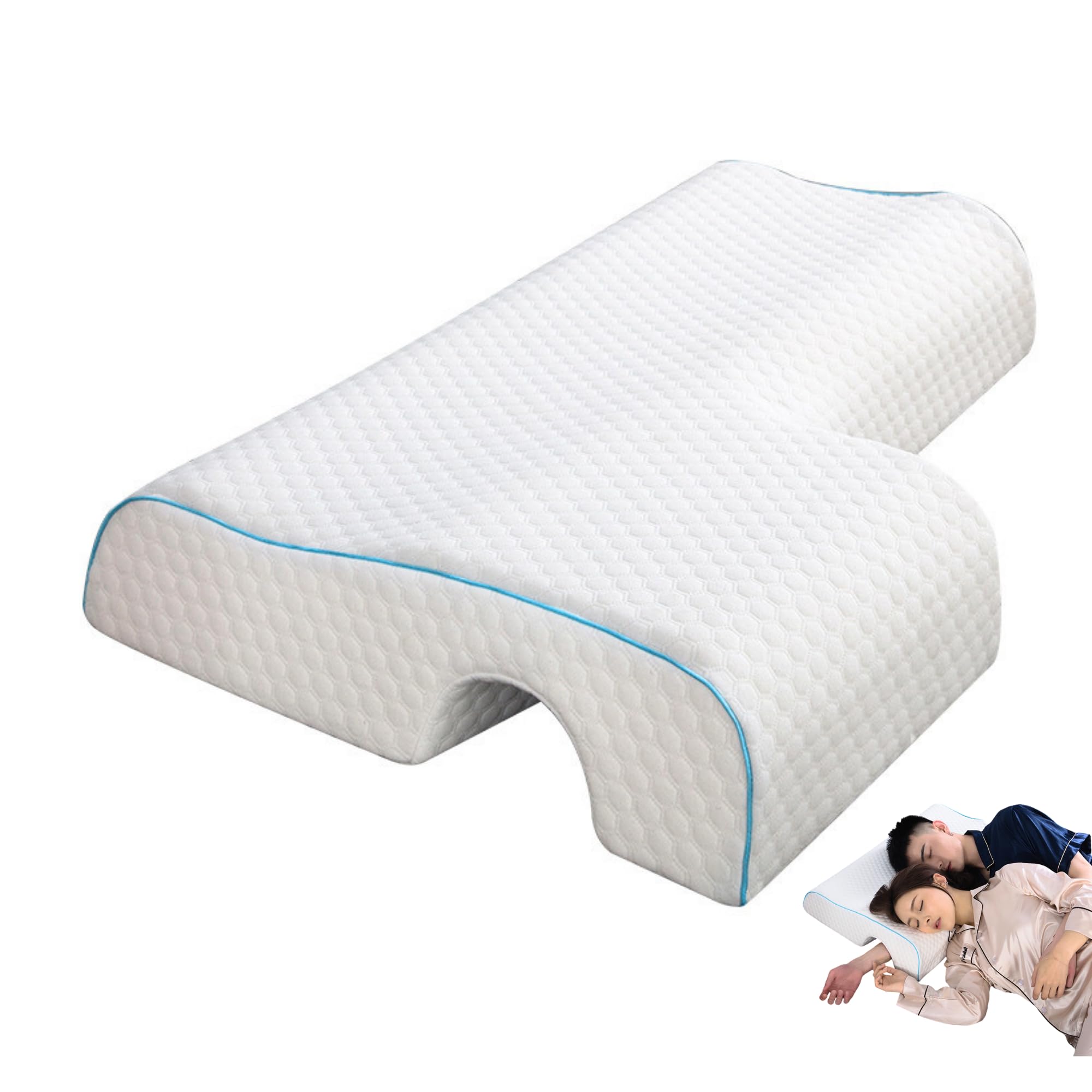 MAGIC SELECT Memory Foam Couple's Pillow. Ergonomic Side Sleeper Pillow with Armhole at the Left Side. Washable Polyester Cover. Support for Neck and Arm. To Sleep Alone or as a Couple.