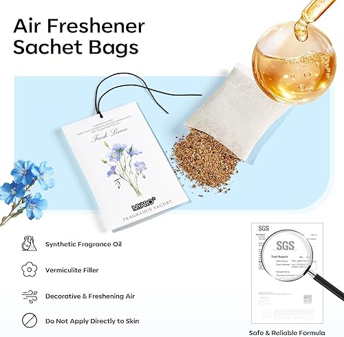 Miniatura 4 de MYARO 12 paquetes de bolsitas perfumadas de lino para cajón y armario, ambientador de aire fresco de larga duración y eliminador de olores, bolsa