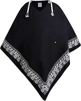 Virblatt Poncho Damen 100% Baumwolle - Strick Poncho Mit Kapuze Im Bohemian Style