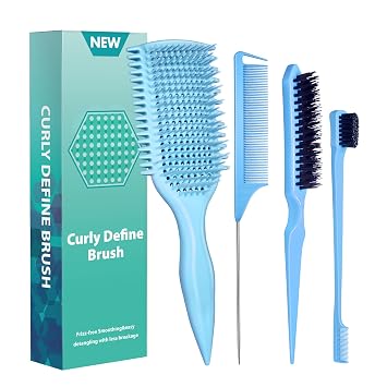 Curl Defining & Detangling Brush Dual-Vented Curly Hair Brush for Wet & Dry Hair with Flexible Bristles Reduces Frizz & Smooths Knots For All Hair Types & UsersBlue