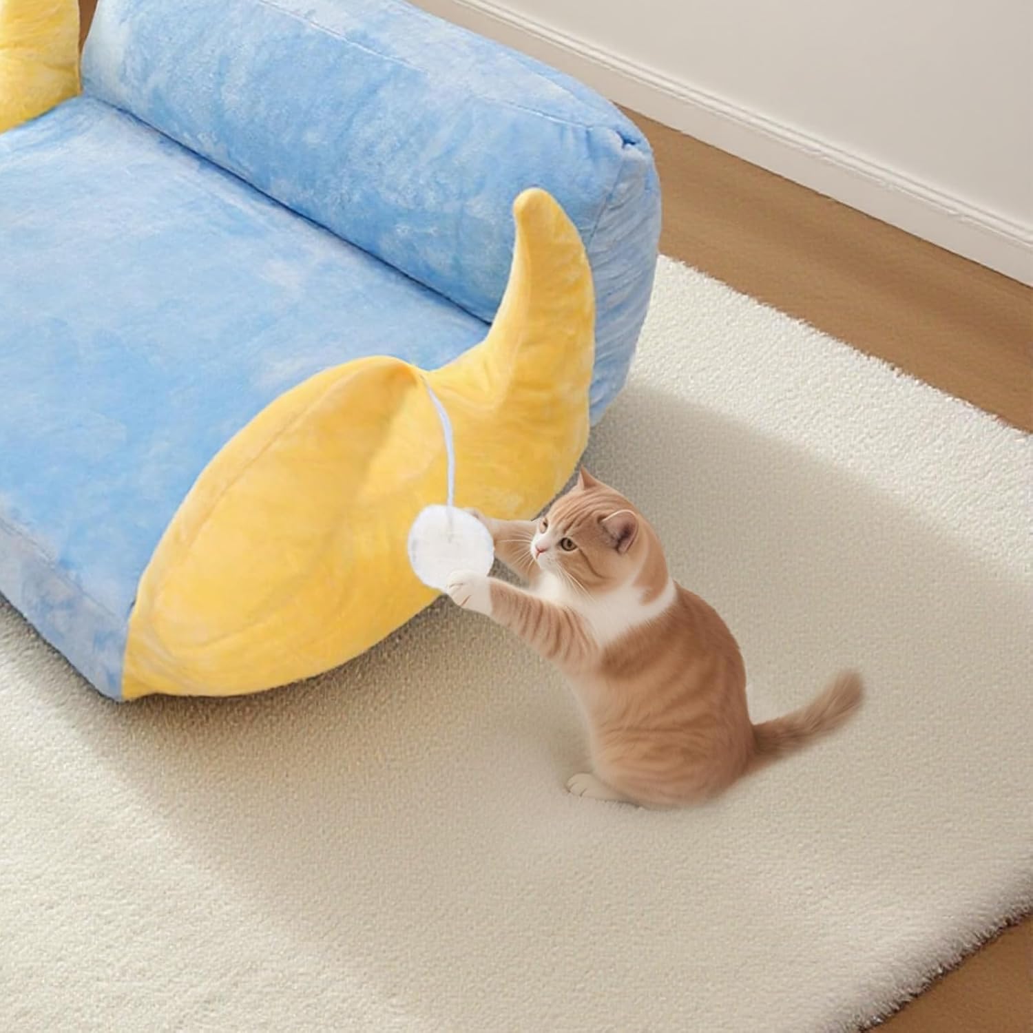 Cat Couch with Soft Pillow, Supportive Dog Couch, Cat Sofa with Removable Cover，Cute Moon Shaped, 24 Inch