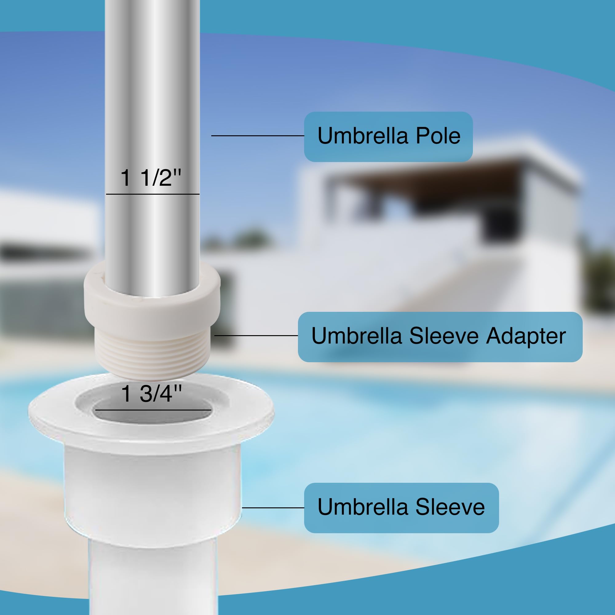 Pack of 6 White Pool Umbrella Stabilizer Adapter Sleeves, Fits 1 3/4 Inch Umbrellas, UV and Corrosion Resistant 3