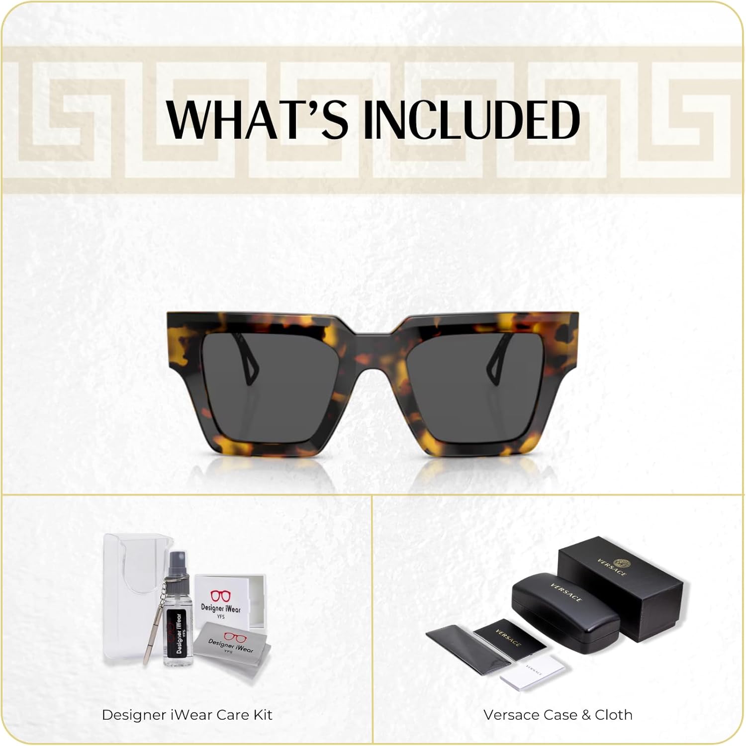 Versace VE4431 Square Sunglasses for Women +BUNDLE with ACCESSORY EYEWEAR KIT