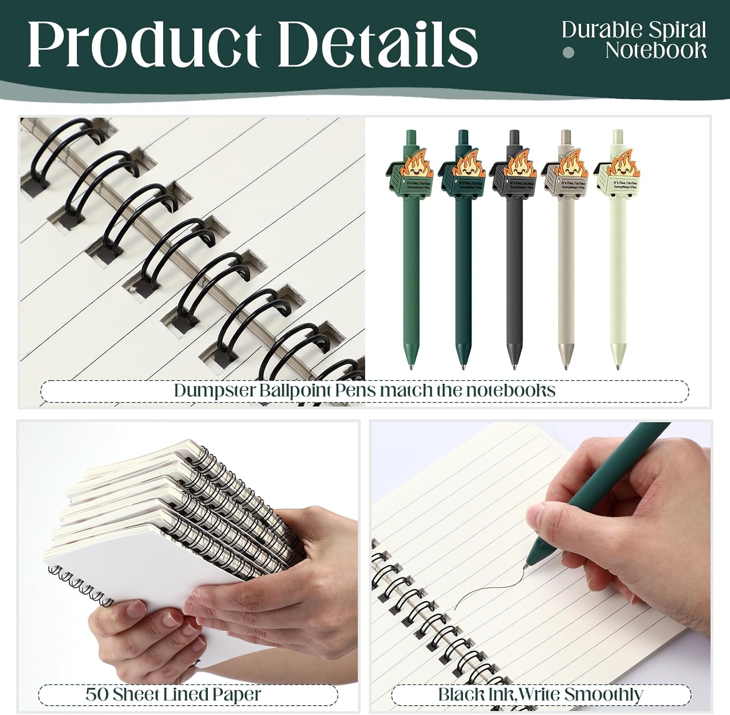 Resurhang Dumpster Fire Gifts Bulk Funny Coworker Employee Appreciation Gifts, A6 Notebooks Pens Set for Nurse Appreciation, Office Team Staff, Teacher, Volunteer(40 Pcs,Green)