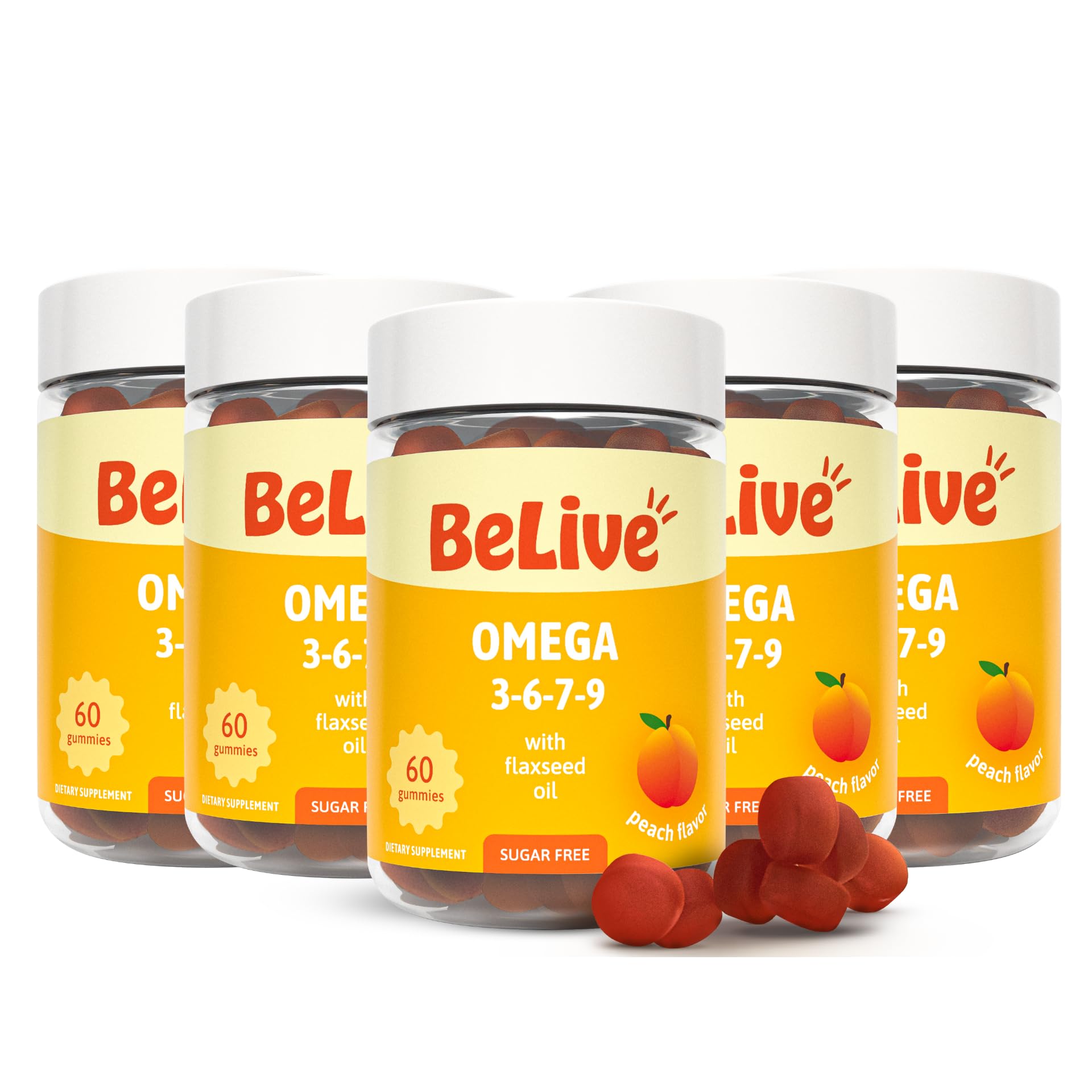 BeLive Omega 3 6 7 & 9 Gummies for Healthy Heart and Brain, Zero Sugar