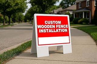 Custom Wooden Fence Installation Write On Me Red Folding Coroplast A-Frame with Double-Sided 23in x23in
