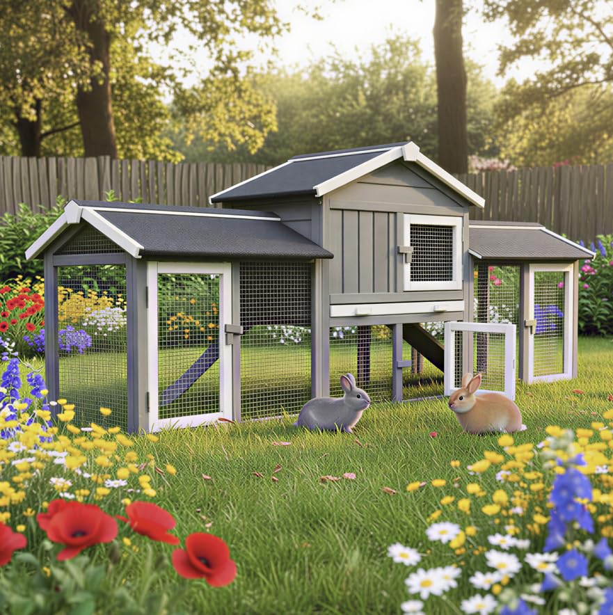 Cage Clapier Enclos Lapin Extérieur en Bois Haute Qualité pour Lapins Petits Animaux- Modèle : 085 Don Camillo 210x54x85,5cm