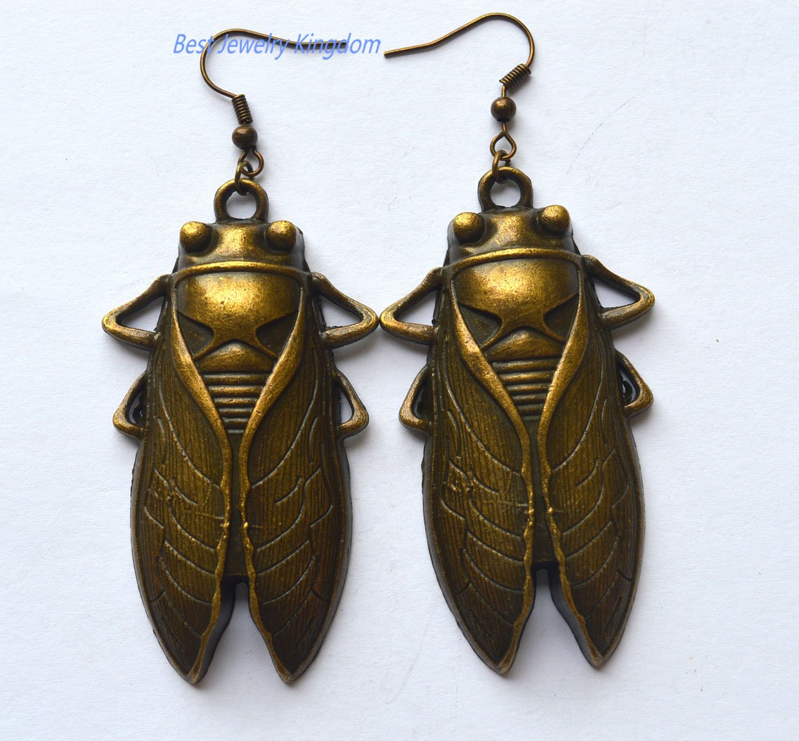 Cicada Bronze Stud Earrings - Handmade Insect Jewelry