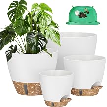 Plant Pots, 12" 10" 6" 8" Inch Self Watering Pots with Water Level Indicator, Set of 5 Flower Pots Indoor with Drainage Holes, Modern Planters for Indoor Outdoor Plants, Room & Office Decor